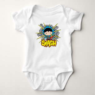 Chibi Superman die door de Brick-muur smashing Romper