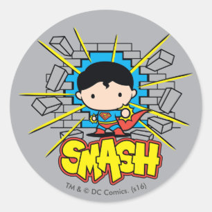 Chibi Superman die door de Brick-muur smashing Ronde Sticker