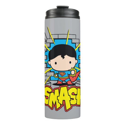 Chibi Superman die door de Brick-muur smashing Thermosbeker (Voorkant)