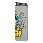 Chibi Superman die door de Brick-muur smashing Thermosbeker (Geroteerd rechts)