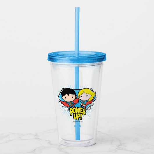 Chibi Superman en Chibi Supergirl Power Up! Acryl Drinkbeker (Voorkant)