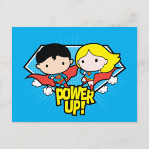 Chibi Superman en Chibi Supergirl Power Up! Briefkaart