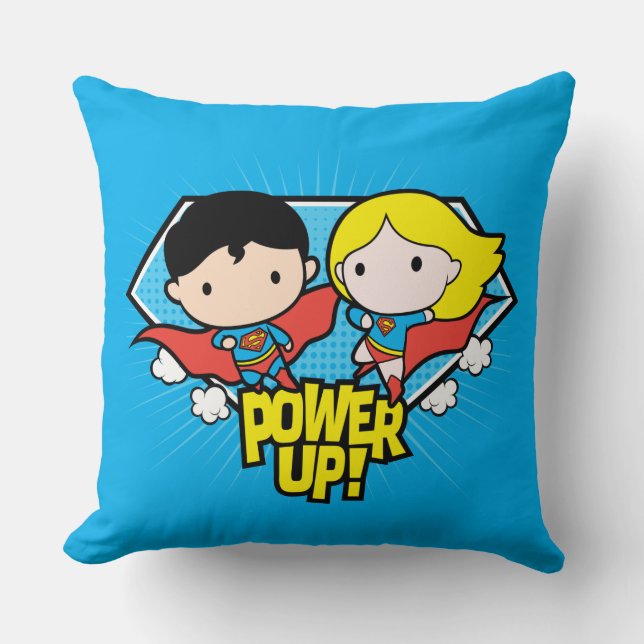 Chibi Superman en Chibi Supergirl Power Up! Kussen (Voorkant)