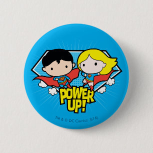 Chibi Superman en Chibi Supergirl Power Up! Ronde Button 5,7 Cm