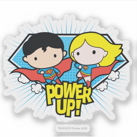 Chibi Superman en Chibi Supergirl Power Up! Sticker (Voorkant)