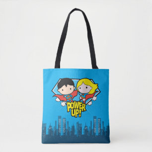 Chibi Superman en Chibi Supergirl Power Up! Tote Bag