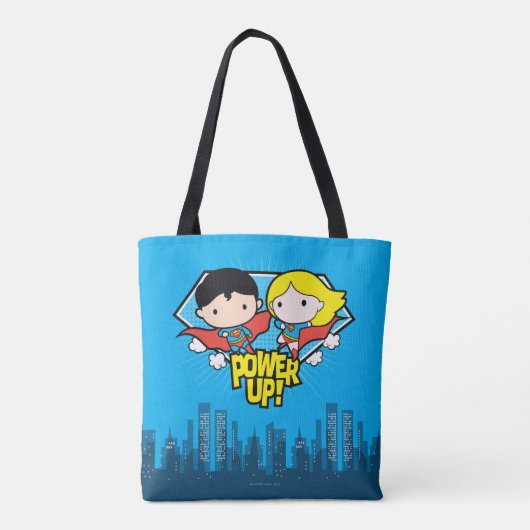 Chibi Superman en Chibi Supergirl Power Up! Tote Bag (Achterkant)