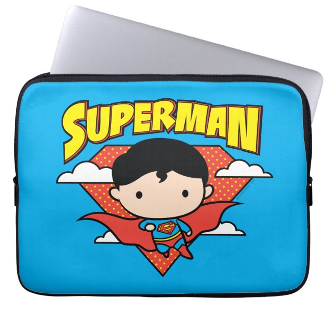 Chibi Superman Polka Dot Shield and Name Laptop Sleeve (Voorkant)