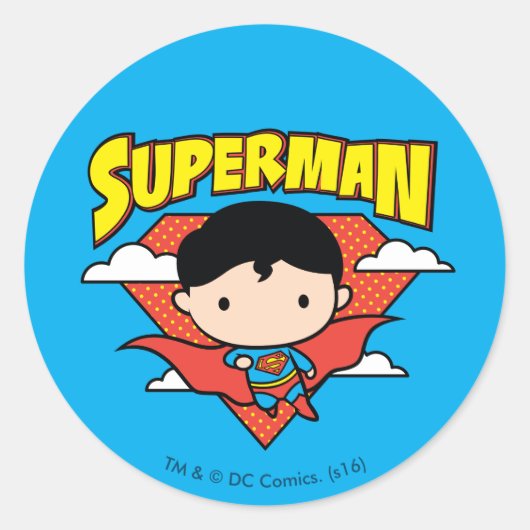 Chibi Superman Polka Dot Shield and Name Ronde Sticker (Voorkant)