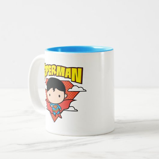 Chibi Superman Polka Dot Shield and Name Tweekleurige Koffiemok (Voorkant links)