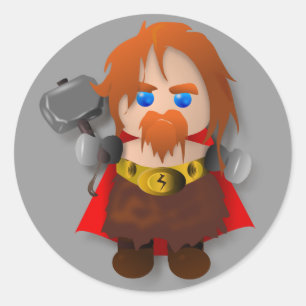 Chibi Thor met Hammer Ronde Sticker