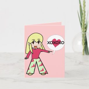 Chibi Valentijn Hartjes Dank Je XOXOXO Bedankkaart