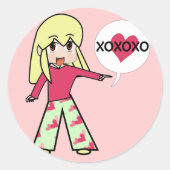Chibi Valentijn Hearts Ronde Sticker (Voorkant)