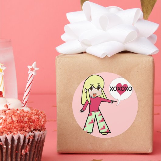 Chibi Valentijn Hearts Ronde Sticker (Feest)