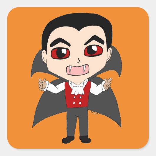 chibi vampier vierkante sticker (Voorkant)