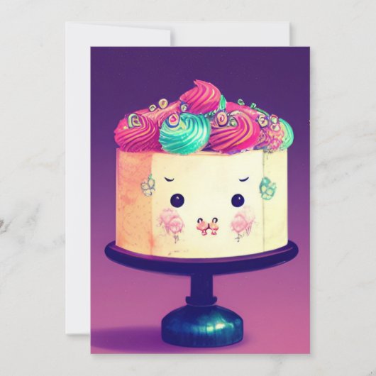 Chibi verjaardagstaart raspberry pistachio crème p feestdagenkaart (Voorkant)