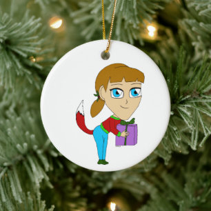 chibi vos meisje keramisch ornament
