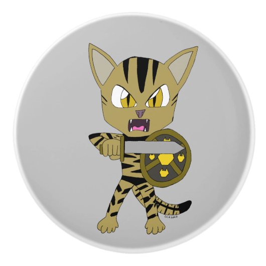 Chibi Warrior Cat Keramische Knop (Voorkant)