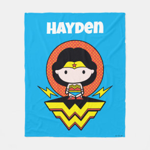 Chibi Wonder Vrouw met pooldots en Logo Fleece Deken