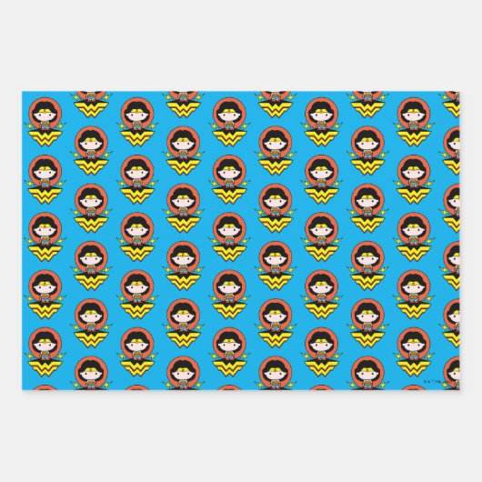 Chibi Wonder Vrouw met pooldots en Logo Inpakpapier Vel (Voorkant 3)