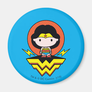 Chibi Wonder Vrouw met pooldots en Logo Magneet