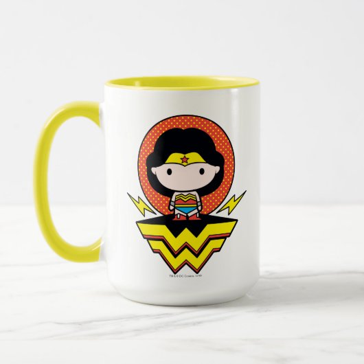 Chibi Wonder Vrouw met pooldots en Logo Mok (Links)