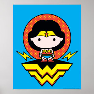 Chibi Wonder Vrouw met pooldots en Logo Poster