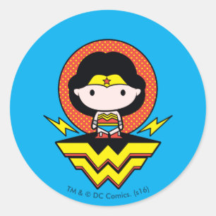 Chibi Wonder Vrouw met pooldots en Logo Ronde Sticker