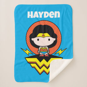 Chibi Wonder Vrouw met pooldots en Logo Sherpa Deken