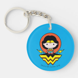 Chibi Wonder Vrouw met pooldots en Logo Sleutelhanger