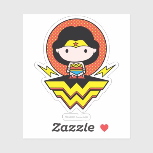 Chibi Wonder Vrouw met pooldots en Logo Sticker (Vel)