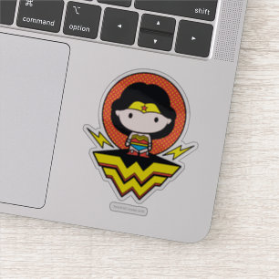 Chibi Wonder Vrouw met pooldots en Logo Sticker