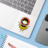 Chibi Wonder Vrouw met pooldots en Logo Sticker (Laptop met iPhone)