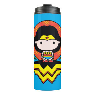 Chibi Wonder Vrouw met pooldots en Logo Thermosbeker