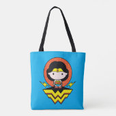 Chibi Wonder Vrouw met pooldots en Logo Tote Bag (Achterkant)