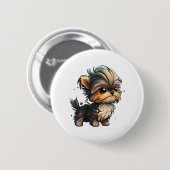 Chibi Yorkshire Terrier Ronde Button 5,7 Cm (Voorkant /achterkant)