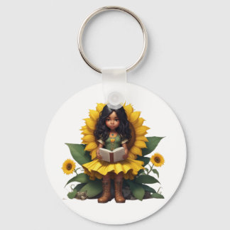 Chibi zonnebloem meisje sleutelhanger
