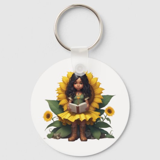 Chibi zonnebloem meisje sleutelhanger (Voorkant)