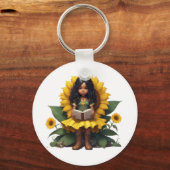 Chibi zonnebloem meisje sleutelhanger (Voorkant)