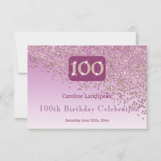 Chic 100 Verjaardag Roos Gouden Glitter RSVP (Voorkant)