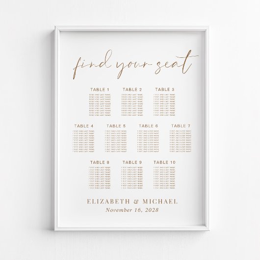 Chic 10 Tafel Gouden Trouwstoelindeling Poster