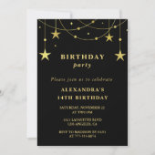 Chic 14e anniversaire invitation de fête Gold Star (Devant)