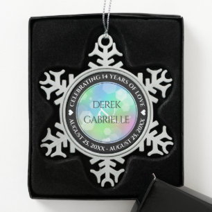 Chic 14th 24th 34th Opal Wedding Jubileum Tin Sneeuwvlok Ornament