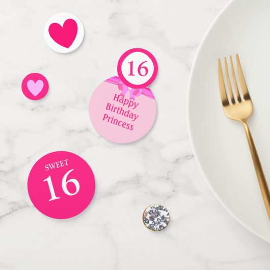 Chic 16e verjaardag op wit en roze confetti (Groep)