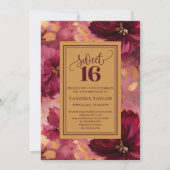 Chic 16th Birthday Burgundy Blush Gold Invitation (Devant)