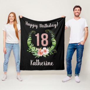 Chic 18th Birthday Roze Glitter Name  Fleece Deken