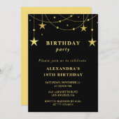 Chic 19e anniversaire invitation de fête Gold Star (Devant / Derrière)