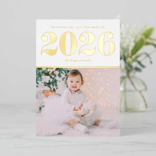 Chic 2025 Gelukkige Nieuwjaarsfoto Folie Feestdagenkaart (Staand Voorkant)