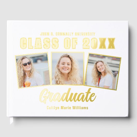Chic 2025 Graduation 3 Photo Collage Gold Foil (Recto)