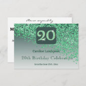 Chic 20 Birthday Green Glitter RSVP (Voorkant / Achterkant)